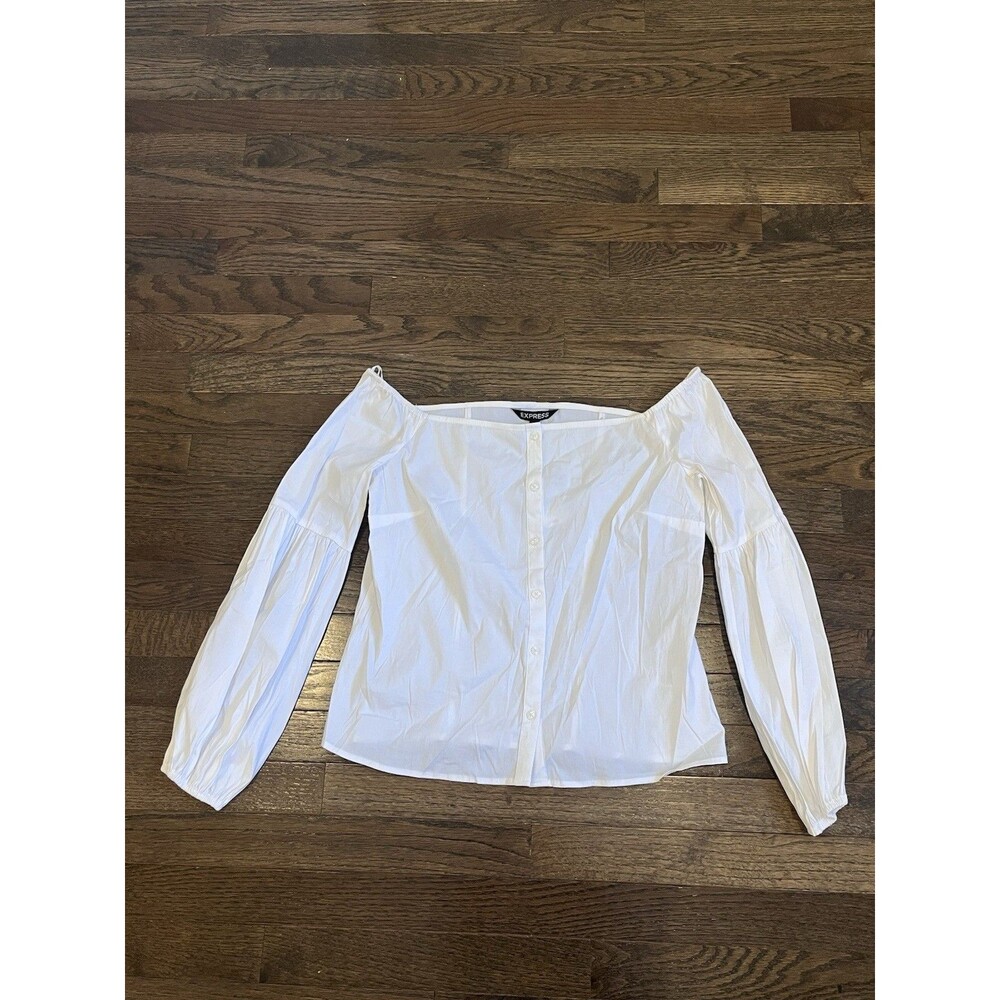 Express Off The Shoulder White Blouse Top Sz M Long Balloon Sleeve